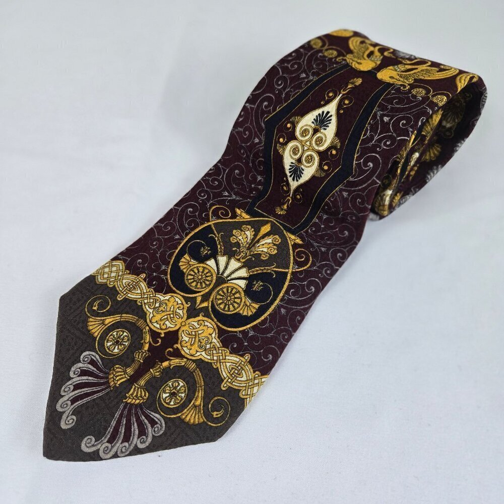 The Metropolitan Museum of Art 100% Silk Men's Tie Dark Red Gold Patterned